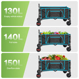 Gathered Collapsible Camping Wagon, Vecukty Portable Foldable Cart, Heavy Duty Folding Utility Grocery Wagon with 150lbs, for Shopping,Sports,Fishing,Beach,Garden,Red