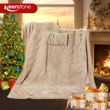 Electric Heated Blanket Throw w/ Hand Warmer, Keenstone Machine Washable Fast Heated Flannel Blanket Twin Size, Blue
