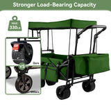 Collapsible Garden Wagon Cart with Removable Canopy, VECUKTY Foldable Wagon Utility Carts with Wheels and Rear Storage, Wagon Cart for Garden Camping Grocery Shopping Cart, Green