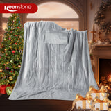 Electric Heated Blanket Throw w/ Hand Warmer, Keenstone Machine Washable Fast Heated Flannel Blanket Twin Size, Blue