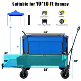 Folding Double Decker Garden Wagon, VECUKTY Heavy Duty Collapsible Camping Wagon Cart with 54" Lower Decker, All-Terrain Big Wheels for Camping, Sports, Shopping, Garden and Beach, Support Up to 550lbs, Gray