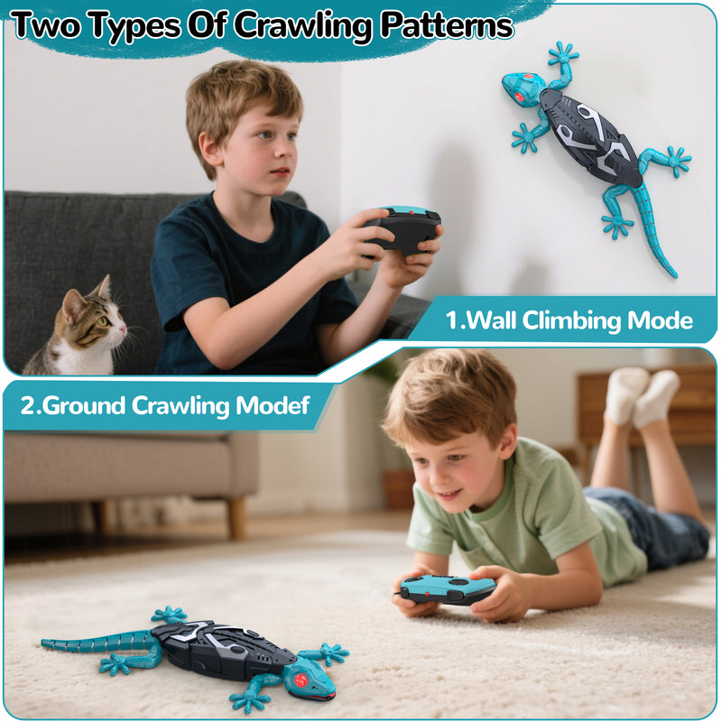 Vecukty Wall Crawler Gecko，Rechargeable & Climbs Up Walls Remote Control Toys，2.4GHz RC Reptile with Swing Head & Wagging Tail，RC Robot Toys for Boys & Girls Ages 4 & Up，Blue