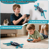 Vecukty Wall Crawler Gecko，Rechargeable & Climbs Up Walls Remote Control Toys，2.4GHz RC Reptile with Swing Head & Wagging Tail，RC Robot Toys for Boys & Girls Ages 4 & Up，Blue