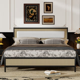 Behost Queen Size Platform Bed Frame with Rattan Headboard and Footboard, Metal Slat Support, Modern, Beige