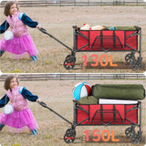 Collapsible Camping Wagon, Vecukty Portable Foldable Cart with All Terrain Solid Wheels, Heavy Duty Folding Utility Grocery Wagon with 150lbs, for Shopping,Sports,Fishing,Beach,Garden,Black