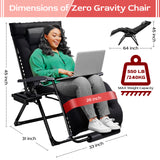 VECUKTY XXL Oversize Zero Gravity Chair - 500lb Capacity, 33-Inch Wide Padded Seat, Folding Travel Recliner for Outdoor / Indoor Use - Patio, Lawn, Black, Portable and Heavy Duty