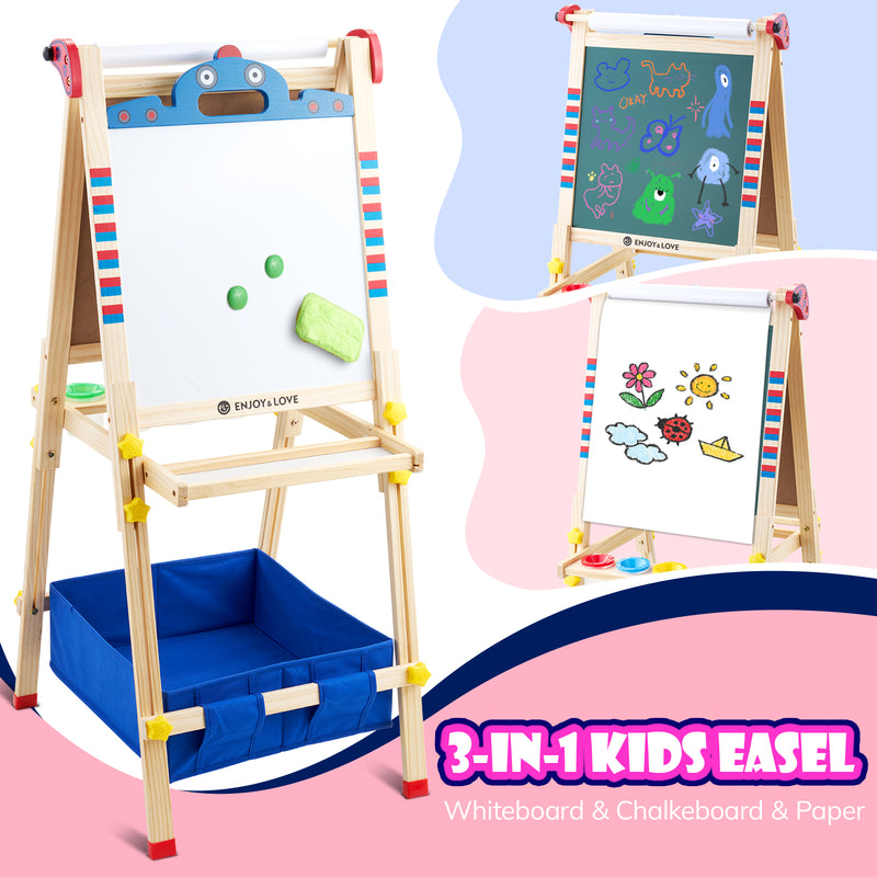 Keenstone Robot Art Easel for Kids, Learning-Toy for 3,4,5,6,7,8 Years Old Boy&Girls, Wooden Chalkboard&Magnetic Whiteboard&Painting Paper Stand, Gift&Art Supplies for Toddler