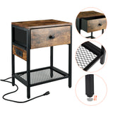 MONVANE Nightstand with Drawer, Sofa Side Table with Charging Station End Table for Bedroom, Living Room, College Dorm,2 pack