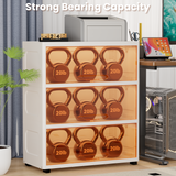 282Qt Stackable Large Plastic Storage Bins with Lids, 3 Tier Closet Organizer with Doors and Wheels, White