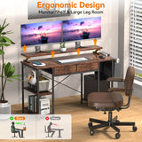 MONVANE® Sturdy Computer Desk with Drawer, Ergonomic 47" Office Desk with Shelves, Writing Gaming Table for Home Office (Include Monitor Stands, Fabric File Cabinet, 2 Hooks) - Rustic Brown - (GTIN:09797164476659)