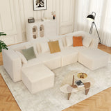 Beige Modular Sectional Sofa, Oversized Chenille Cloud Sofa Set with Ottomans