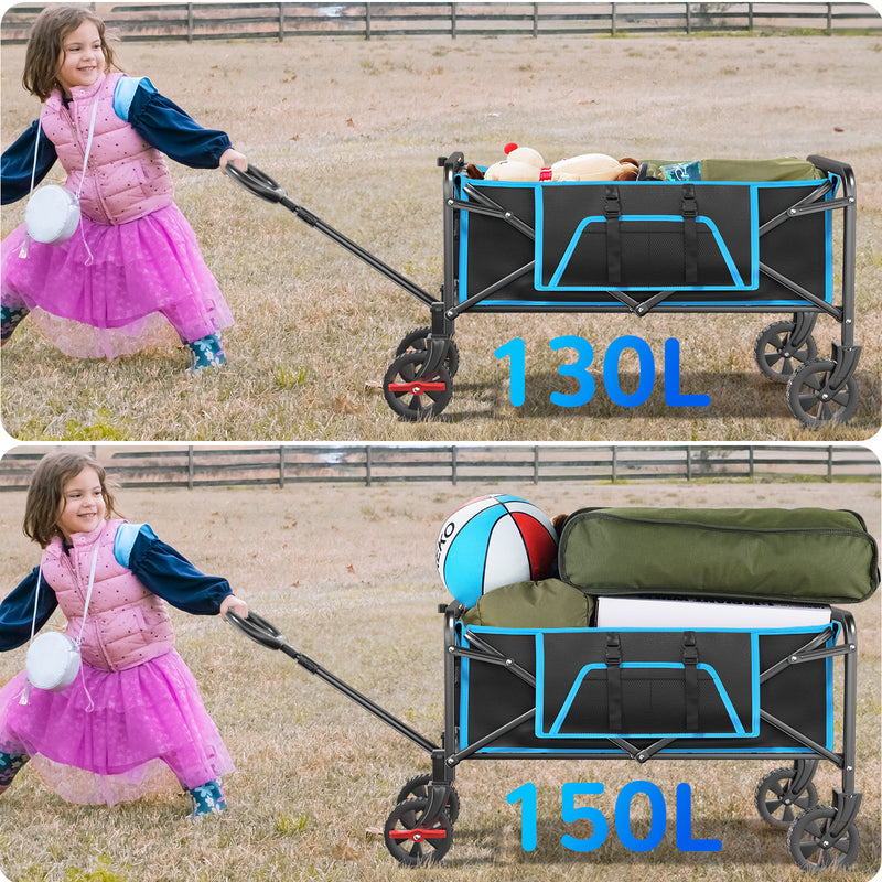 Collapsible Camping Wagon, Vecukty Portable Foldable Cart with All Terrain Solid Wheels, Heavy Duty Folding Utility Grocery Wagon with 150lbs, for Shopping,Sports,Fishing,Beach,Garden,Black