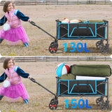 Collapsible Camping Wagon, Vecukty Portable Foldable Cart with All Terrain Solid Wheels, Heavy Duty Folding Utility Grocery Wagon with 150lbs, for Shopping,Sports,Fishing,Beach,Garden,Black