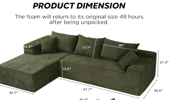 Behost 105" Modular Sectional Sofa for Living Room, L Shaped Chenille Cloud Couch Sleeper Bed, Green
