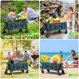 Gathered Collapsible Camping Wagon, Vecukty Portable Foldable Cart, Heavy Duty Folding Utility Grocery Wagon with 150lbs, for Shopping,Sports,Fishing,Beach,Garden,Red