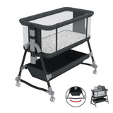 Baby Bassinet, Bedside Sleeper for Baby, Bedside Bassinet with Storage Basket and Wheels to Reduce Mom's Fatigue, Gray