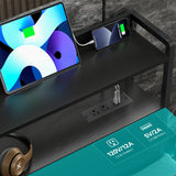 Behost Full Panel Headboard with Outlet and LED Light, Full Size Headboard with Two Storage Shelves, Black