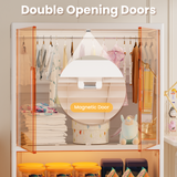 400Qt Super Large Storage Bins with Door and Wheels, Kids Closet Organizer with Hanging Rod, White