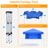 Vecukty 8ft x 8ft Top/10ft x 10ft Base Pop up Canopy Tent With Four Storage Bags For Garden,Beach Instant Tent Carry Bag,Blue