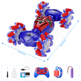Vecukty 1:18 RC Stunt Car, 2.4Ghz Gesture Car with Explosive Wheel, 360°Rotating & Music & Light & Spray, Gifts for Boys and Girls Age 3-12, Red and Blue