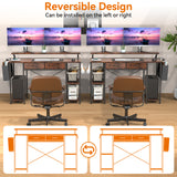 MONVANE® Sturdy Computer Desk with Drawer, Ergonomic 47" Office Desk with Shelves, Writing Gaming Table for Home Office (Include Monitor Stands, Fabric File Cabinet, 2 Hooks) - Rustic Brown - (GTIN:09797164476659)