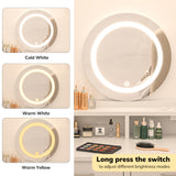 Eunon Makeup Vanity Desk with Mirror & Lights,Vanity Table with Fabric Drawers,Power Outlet & Stool,3 Color Modes & Adjustable Brightness Dressing Table, White