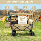 Collapsible Garden Wagon Cart with Removable Canopy, VECUKTY Foldable Wagon Utility Carts with Wheels and Rear Storage, Wagon Cart for Garden Camping Grocery Shopping Cart, Beige