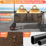 Collapsible Camping Wagon, Vecukty Portable Foldable Cart with All Terrain Solid Wheels, Heavy Duty Folding Utility Grocery Wagon with 150lbs, for Shopping,Sports,Fishing,Beach,Garden,Black