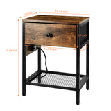 MONVANE Nightstand with Drawer, Sofa Side Table with Charging Station End Table for Bedroom, Living Room, College Dorm,2 pack