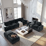 BEHOST 8-Piece 130" U-Shaped Modular Sectional Sofa, Velvet Cloud Sleeper Couch with Dog Bed & 2 Movable Ottomans, Oversized Deep Seat Living Room Furniture Set,Dark Gray
