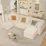 Beige Modular Sectional Sofa, Oversized Chenille Cloud Sofa Set with Ottomans