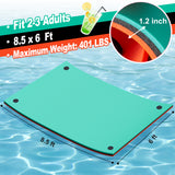 Splicable Multi Person Floating Water Mat , Vecukty 8.5x6 ft Lily Pad for Water Recreation and Relaxation, Tear Resistant XPE Foam Floating Mat for Beach, Ocean, Lake, Pink&Blue