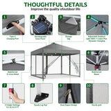 Vecukty 10x10ft Pop Up Canopy Tent with Removable Mesh Mosquito Sidewalls, Remote-Controlled 8-Color LED Lights ,Instant Outdoor Shelter Gazebo Tent,Gray