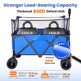 Collapsible Camping Beach Wagon, VECUKTY 350L Garden Cart, Heavy Duty Utility Fold Wagon with Big Wheel & Side Pickets for Garden, Camping, Sport, Shopping