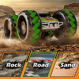 RC Off Road Monster Car, Keenstone 1:10 Giant Wheel Remote Control Toy Car with High-Speed Climbing and Colorful Gradient Lights with Music,Green