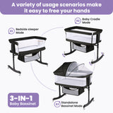 SACVON Baby Bassinets, All Mesh Crib Portable for Safe Co-Sleeping,Adjustable Bedside Sleeper,Baby Bed for Infant Newborn, Black