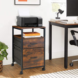 MONVANE File Cabinet with 2 Drawers for A4 Letter Size for Home Office, Mobile Printer Stand with Storage, Brown