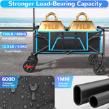 Collapsible Camping Wagon, Vecukty Portable Foldable Cart with All Terrain Solid Wheels, Heavy Duty Folding Utility Grocery Wagon with 150lbs, for Shopping,Sports,Fishing,Beach,Garden,Black