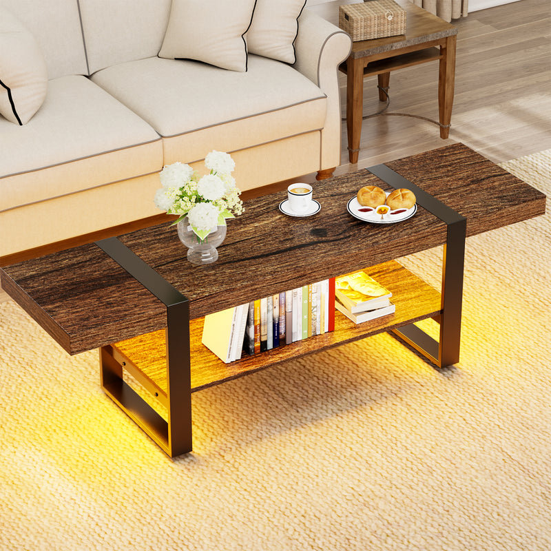 Behost Coffee Table for Living Room with Storage Shelf Farmhouse Style Center Table with Charging Station & Type-C Ports Easy Assembly Rustic Brown