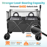 Collapsible Camping Beach Wagon, VECUKTY 350L Garden Cart, Heavy Duty Utility Fold Wagon with Big Wheel & Side Pickets for Garden, Camping, Sport, Shopping