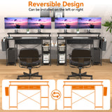 MONVANE® Sturdy Computer Desk with Drawer, Ergonomic 47" Office Desk with Shelves, Writing Gaming Table for Home Office (Include Monitor Stands, Fabric File Cabinet, 2 Hooks) - Black -(Gtin:09797164476666_
