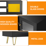 Behost Modern TV Stand for 65 Inch TV with LED Light & Power Outlets, Entertainment Center TV Cabinets for Living Room, Black