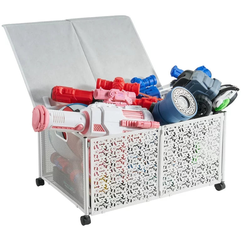 Toy Box Storage, 75L Collapsible Metal Toy Chest Toy Organizers and Storage Bins, Large Toy Box for Boys Girls, Toy Storage Organizer with Wheels, Kids Toy Storage for Nursery, Playroom, 1 PC - White