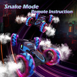 RC Stunt Snake Monster, Keenstone Giant Wheel Remote Control Toy Truck Car with High-Speed Climbing and Colorful Gradient Lights with Music,Blue