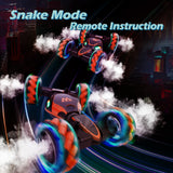 RC Twisting Snake Car, Keenstone Giant Wheel Remote Control Toy Car with High-Speed Climbing and Colorful Gradient Lights with Music,Red