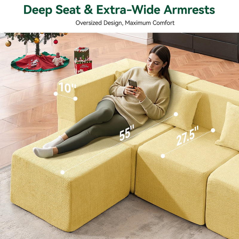 BEHOST 202.5" Sectional Sofa Set for Living Room, 8 Modules Flexible Combination, Sunshine Yellow