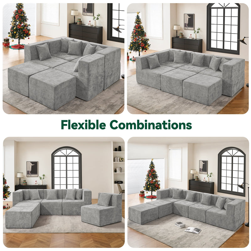 BEHOST 130" Oversized Modular Sectional Sofa for Living Room, Flexible Combination U Shaped Chenille Cloud Couch, Light Gray