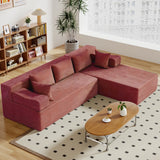 Behost 140" Modular Sectional Sofa for Living Room, Corduroy Cloud Couch for Adults, Red