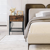 MONVANE Nightstand with Drawer, Sofa Side Table with Charging Station End Table for Bedroom, Living Room, College Dorm,2 pack