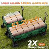 Vecukty 51.2" Large Collapsible Folding Wagon Cart, 560 lbs Load Capacity, Heavy-Duty Steel Frame & Oversized Wheels for Grocery Shopping, Camping, Sports, Moving –Green